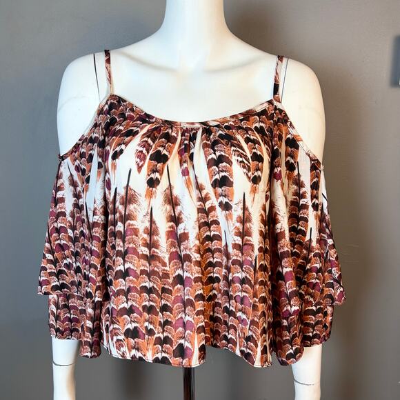 Show Me Your Mumu top small feather print off shoulder festival boho - Picture 3 of 9